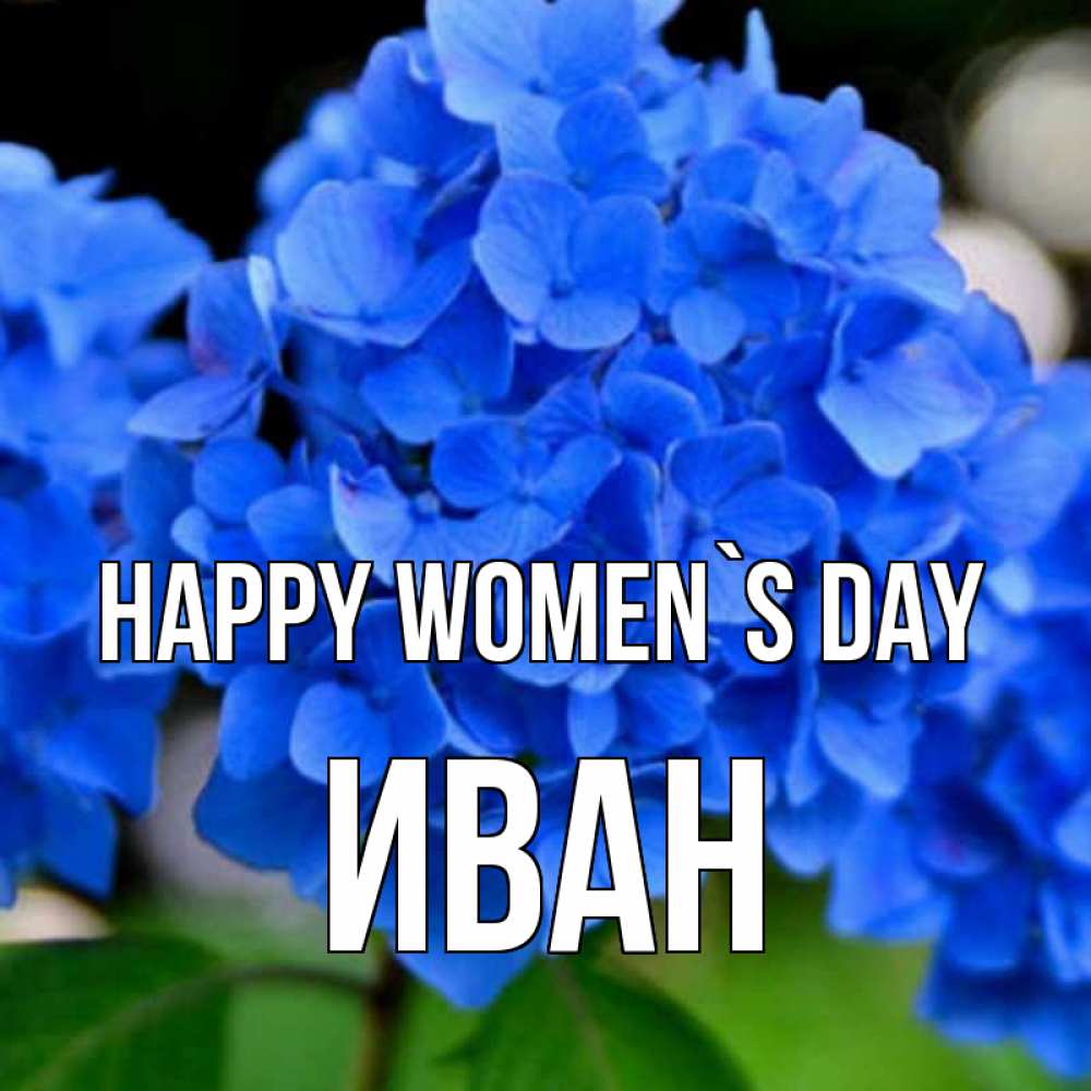 Greetings card с именем, Иван happy women`s day синие цветы Greetings with text for free download 